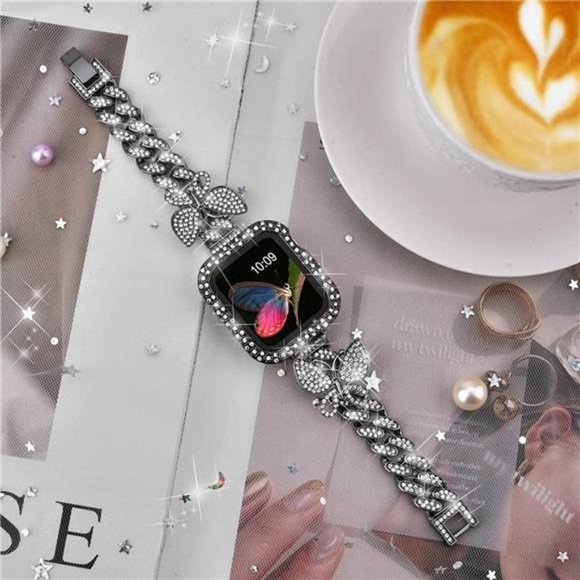 NEW Bling Rhinestone Butterfly Apple Watch Band+Case